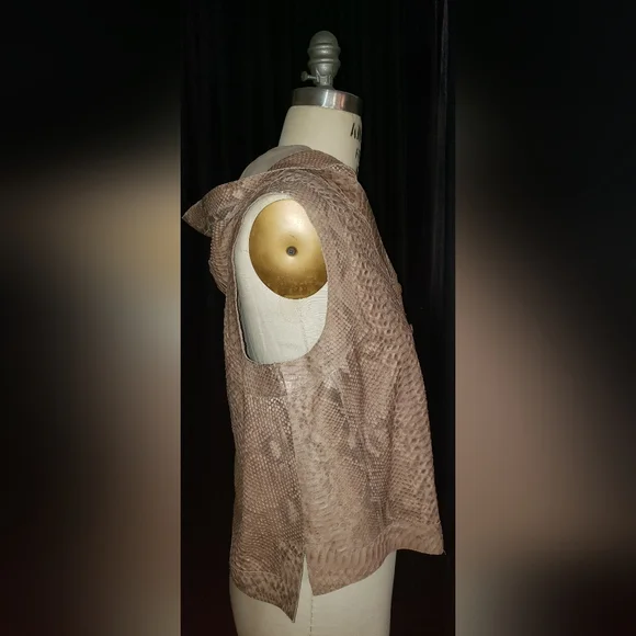 John Anthony genuine python snakeskin reptile neutral tan browns hoodie vest L - Picture 11 of 15